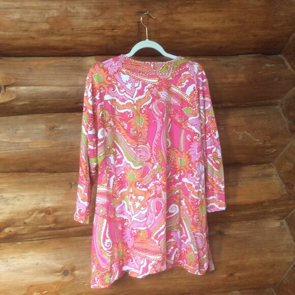 Soft Surroundings Paisley Pink/Orange Artsy Boho Tunic Beads/Pearls EUC Size 3X - Picture 2 of 5